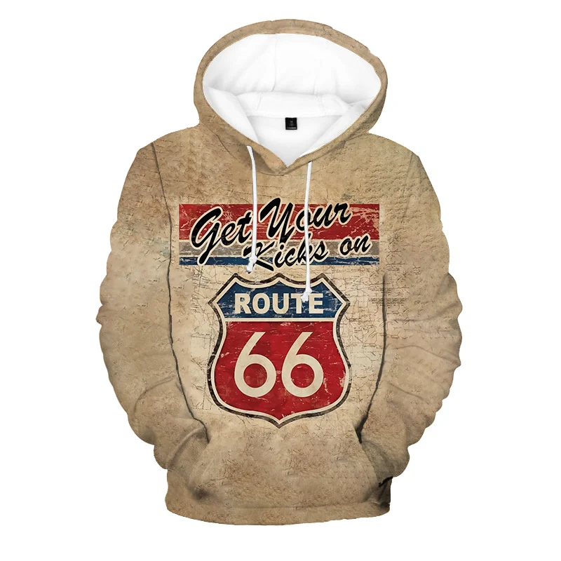 

Men's Graphics Hooded Route 66 Graphic Hoodies Road To Fly Sweatshirt Street Wear Top La Hip Hop Tops Casual Cool Roads Top