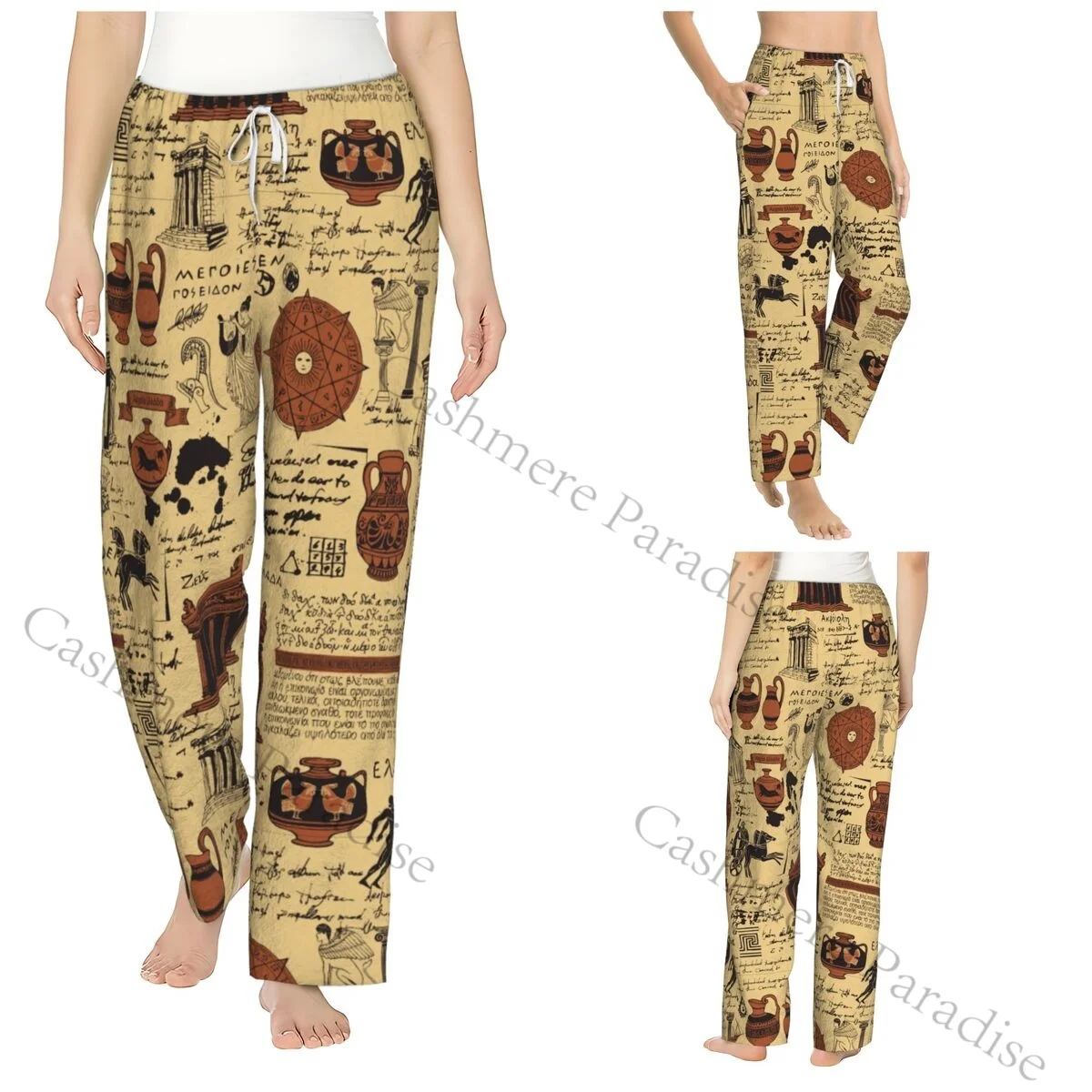 

Greece Background Women Sleep Pants Warm Flannel Lounge Pants for Winter Nights