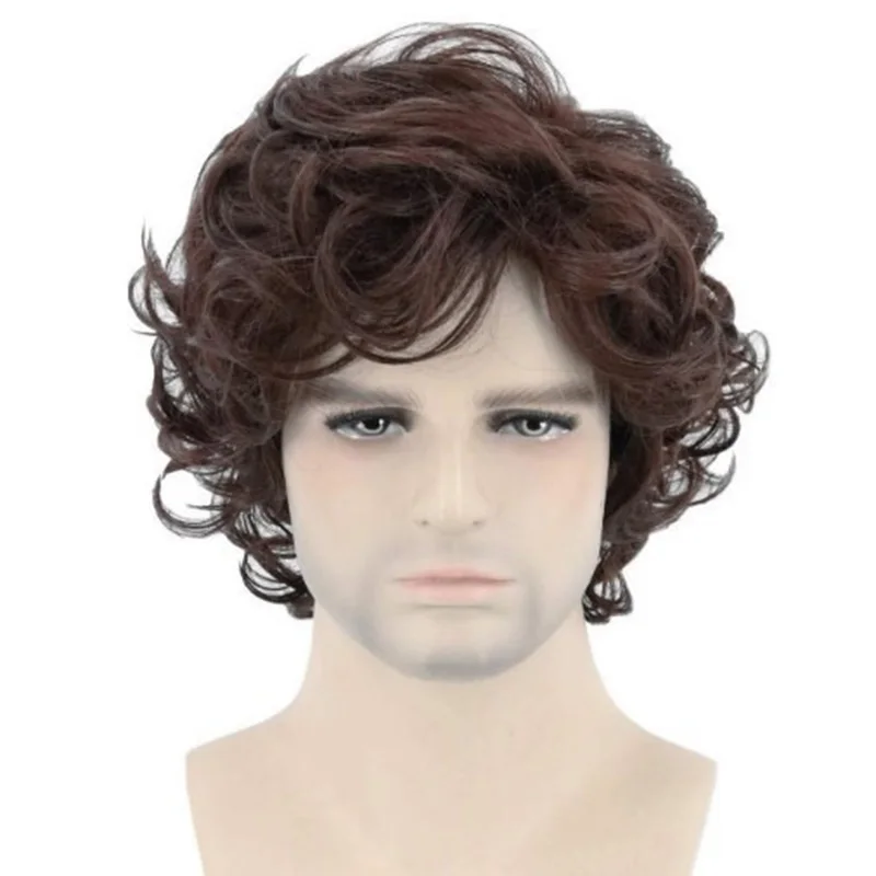 뮤직 페스티벌 남성용 플러피 울 펌 숏 헤어 디너 파티 슈트 매치 멀티컬러 내추럴 컬 가발 연회용 숏 컬리 헤어