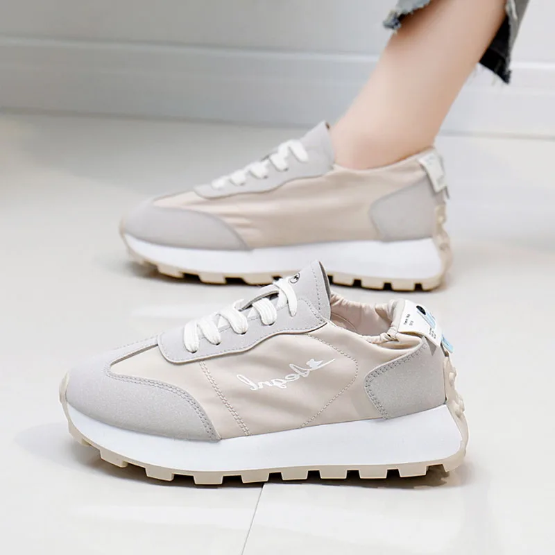 2024 GAT Women Platform Sneakers Leather Panels Cloth Shoes Female Height Increasing Casual Shoes Non-slip Walking Sports Shoes