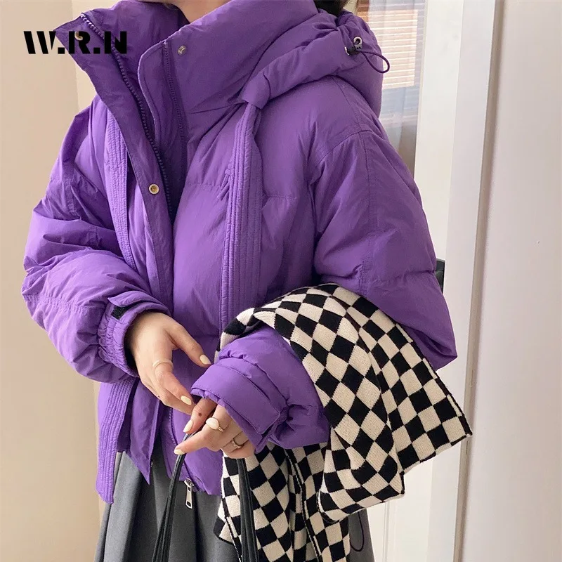 Women Casual Sweet Long Sleeve Zipper Parkas 2023 Autumn Winter Hooded Oversized Outerwear Jacket Fashion Warm Solid Color Coat