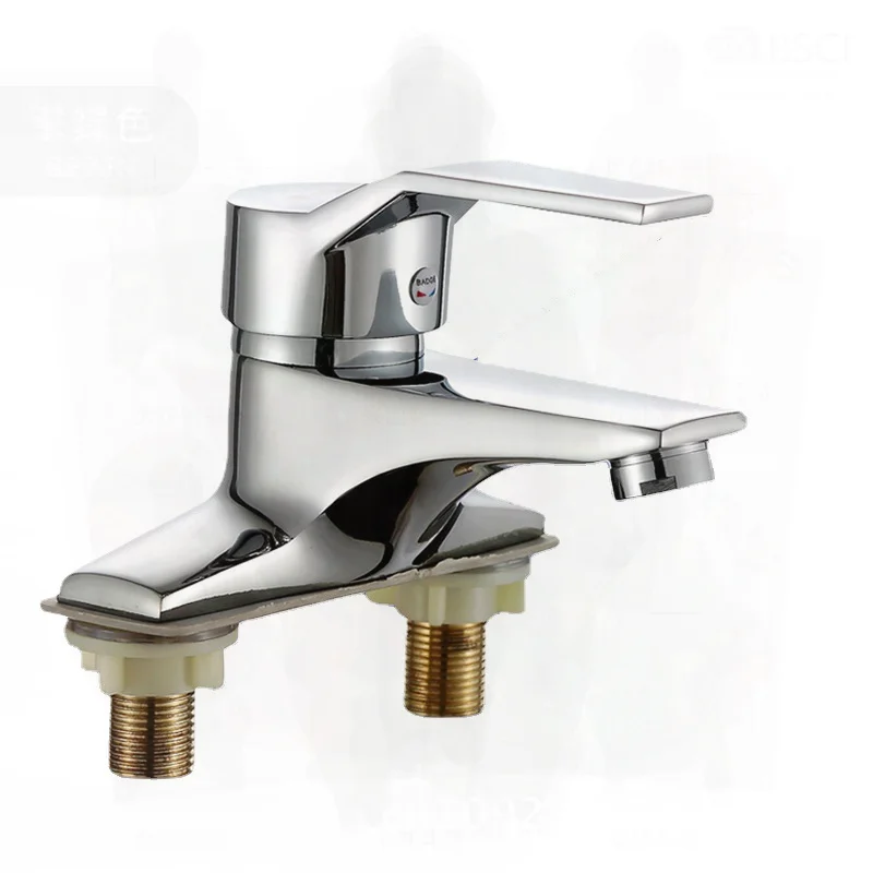 

Copper Basin Faucet Hot Cold Double Hole Three-Hole Mixing Valve for Household Bathroom Modern Minimalist Design with Ceramic