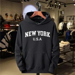 NEW YORK Letter U.S.A City Print Hoody Men Fashion Casual Long Sleeves Hooded Loose Oversize Pullover Hoodie Street Sweatshirt