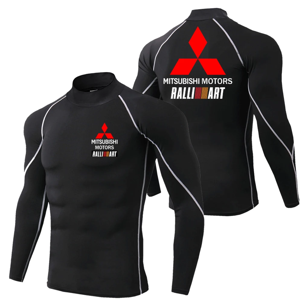 New Fashion Mitsubishi Printed Men's High Neck Long Sleeve Sunscreen Stretch Tight T-Shirt Quick Dry Sports Fitness