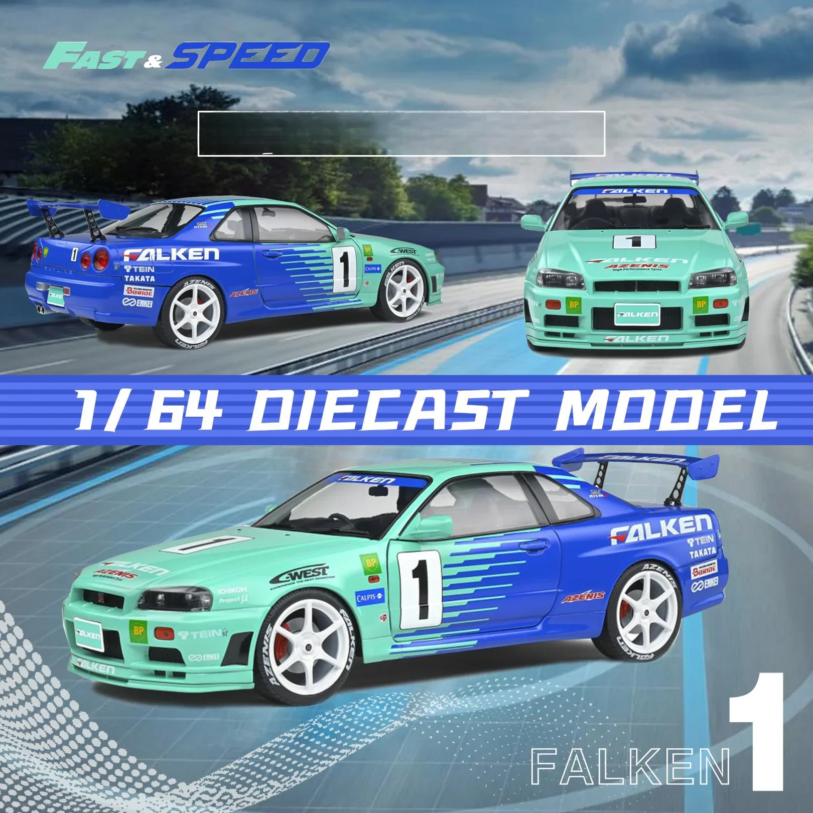 

Литая под давлением модель автомобиля Fast Speed FS 1:64 Skyline R34 BNR34