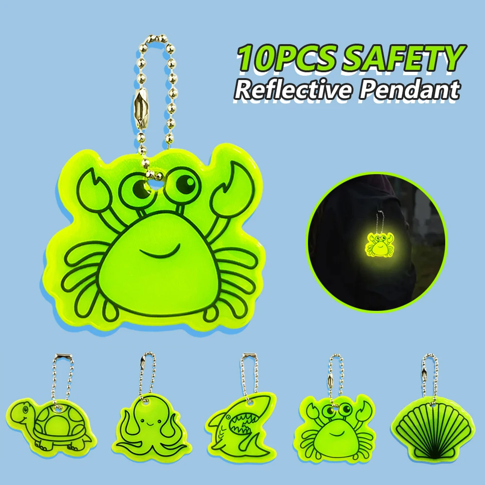 10PCS Cute Crab Turtle Shape Pendant Fluorescent Green Reflective Pendant Luggage Backpack Key Chain Hanging Decoration