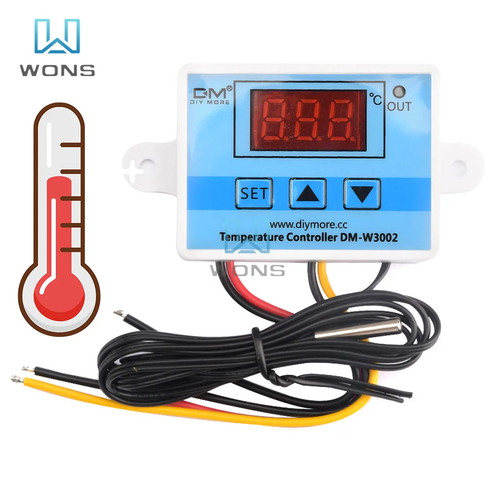 12V 24V 220V 110V 10A W3002 Digital LED Temperature Controller Thermostat Control Switch Thermoregulator Sensor Meter with Probe