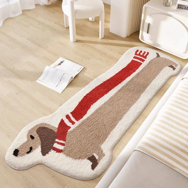 VIKAMA Long Sausage Dog Cartoon Printed Running Blanket, Anti Slip And Absorbent Carpet, Bedroom Floor Mat, Home Decoration