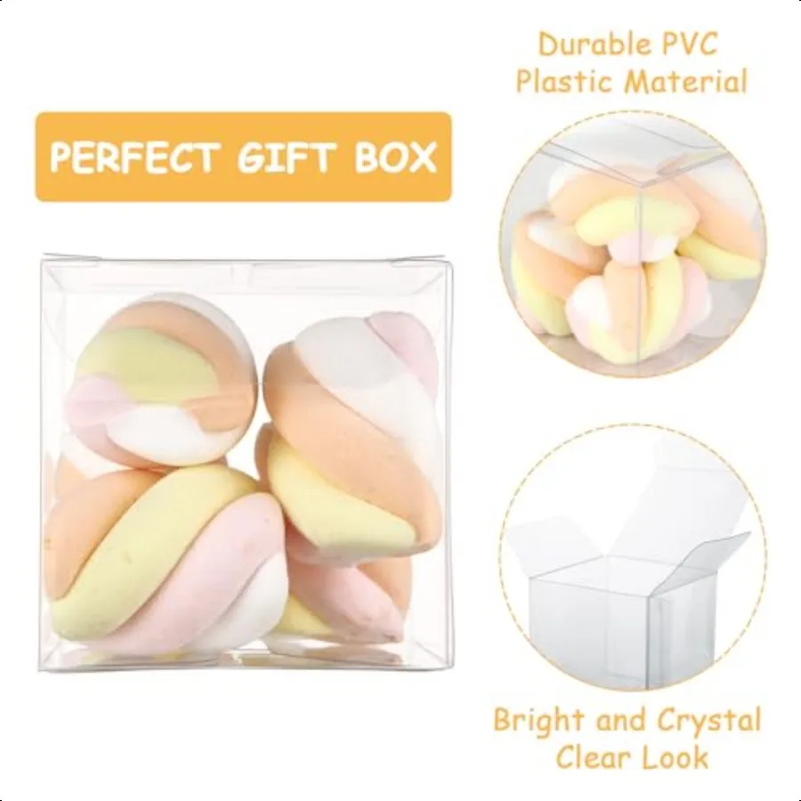 200 Pack 2x2x2 Inch Clear Favor Boxes with Gift Ribbons Small Treat Boxes Transparent Cube Box Plastic Gift Boxes Individual ar