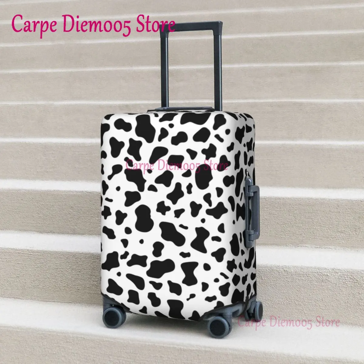 

Black White Cow Print Suitcase Cover Trendy Pattern Spots Animal Business Flight Strectch Luggage Accesories Protection