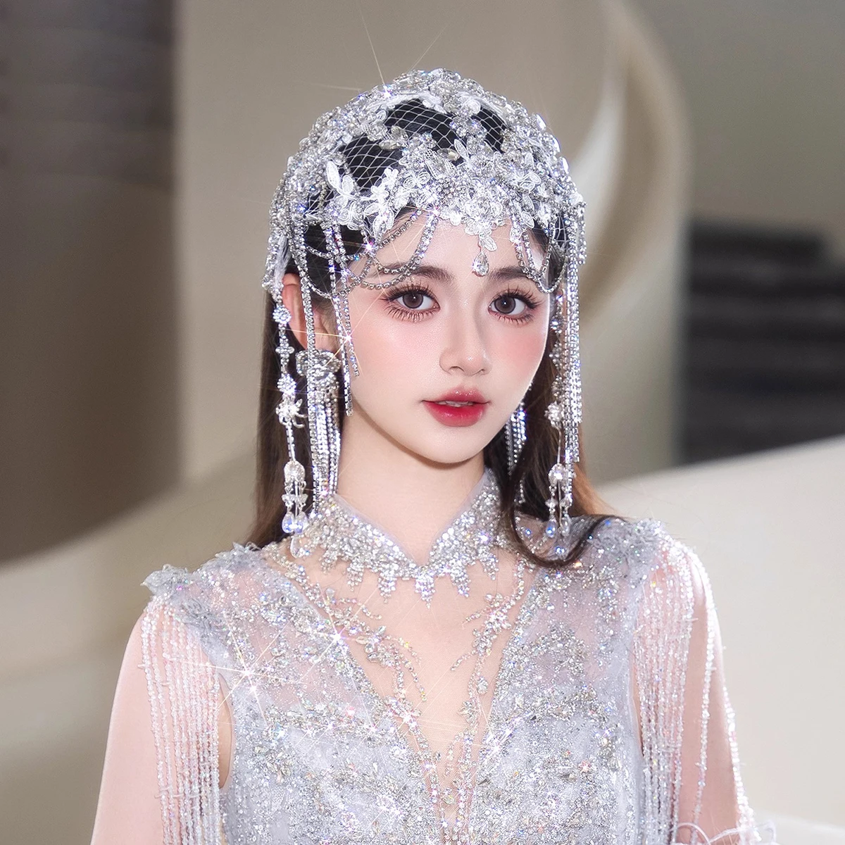 Korean-Style Crystal Lace High-End Hair Accessories Exquisite Studio Bridal Makeup Costume Headwear Accessory