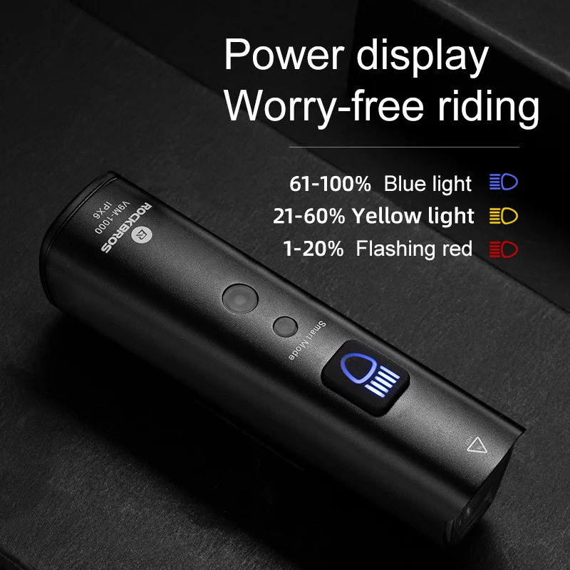 ROCKBROS Bike Light 1000LM Smart Vibration Sensing Bicycle Front Light Aluminum Type-C Lamp Flash Headlight Cycling Front Light