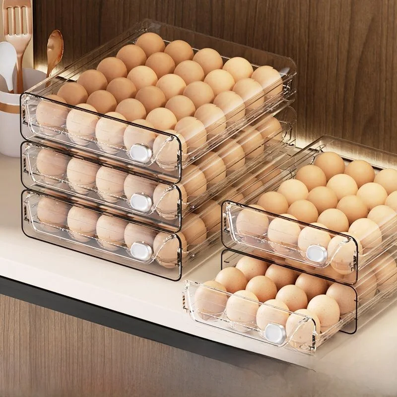 Large Capacity Drawer Style Egg Storage Box Transparent Kitchen Egg Box Double Layer Refrigerator  Preservation Box