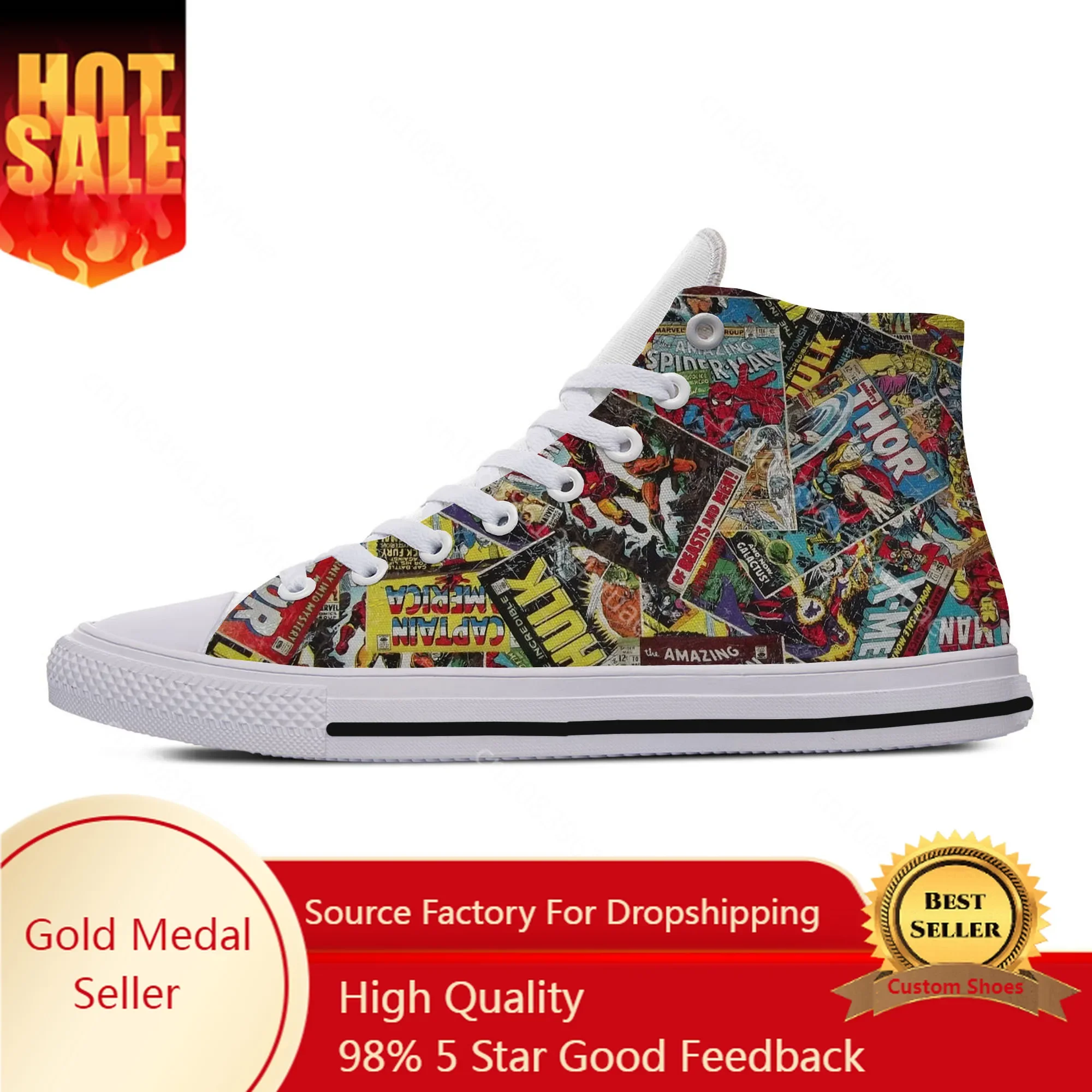 

Hot Vintage Comic Book Heroes Novelty Design Lightweight High Top Canvas Shoes Men Women Casual Breathable Sneakers Board Shoes