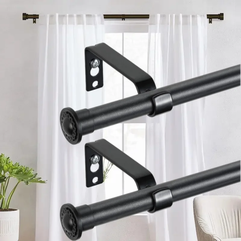 

2-Pack Easy Install Black Curtain Rods - Extends 28-78 Inches, Perfect for Dorms, Apartments & Spaces - Heavy Duty Metal Rod w
