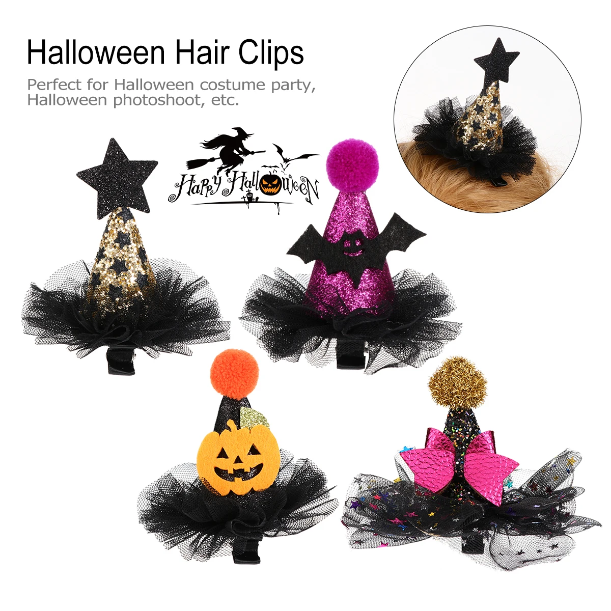 

4 Pcs Halloween Hair Accessories Girls Clips Artificial Durable Lightweight Perfect for Party Photoshoot Pumpkin Side