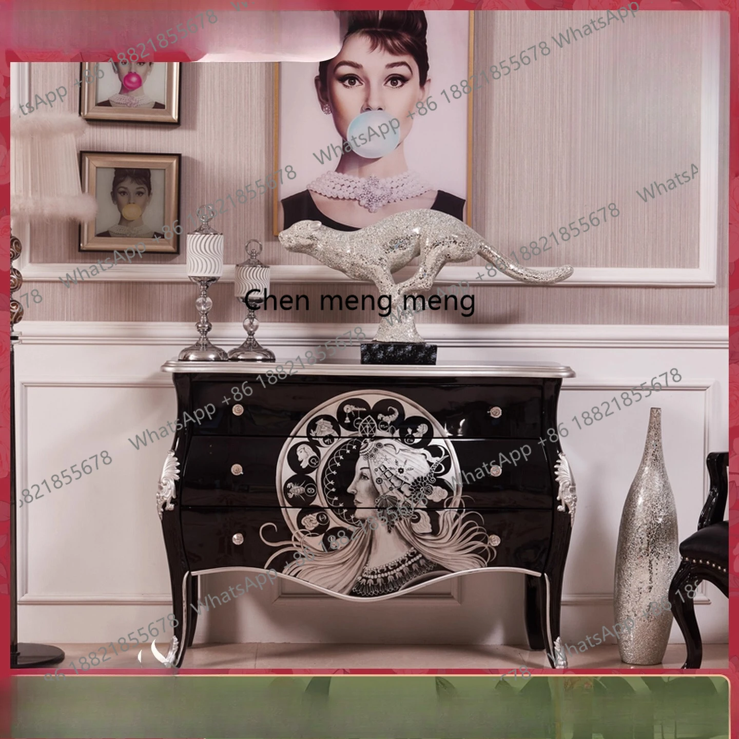 

Modern simple neoclassical home light luxury ornament cabinet solid wood foyer entrance decoration cabinet