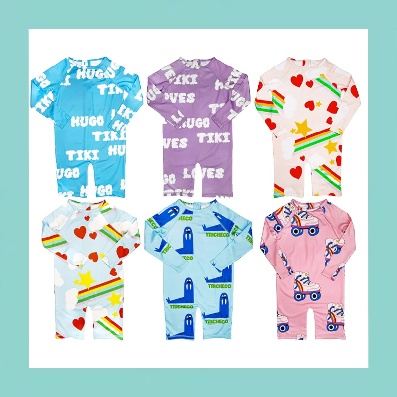 

2025 New Kids Summer Swimwear Baby Girls Bikini Suit Long Sleeve Swimsuit Boys Bathing One-Piece Swimming Clothes