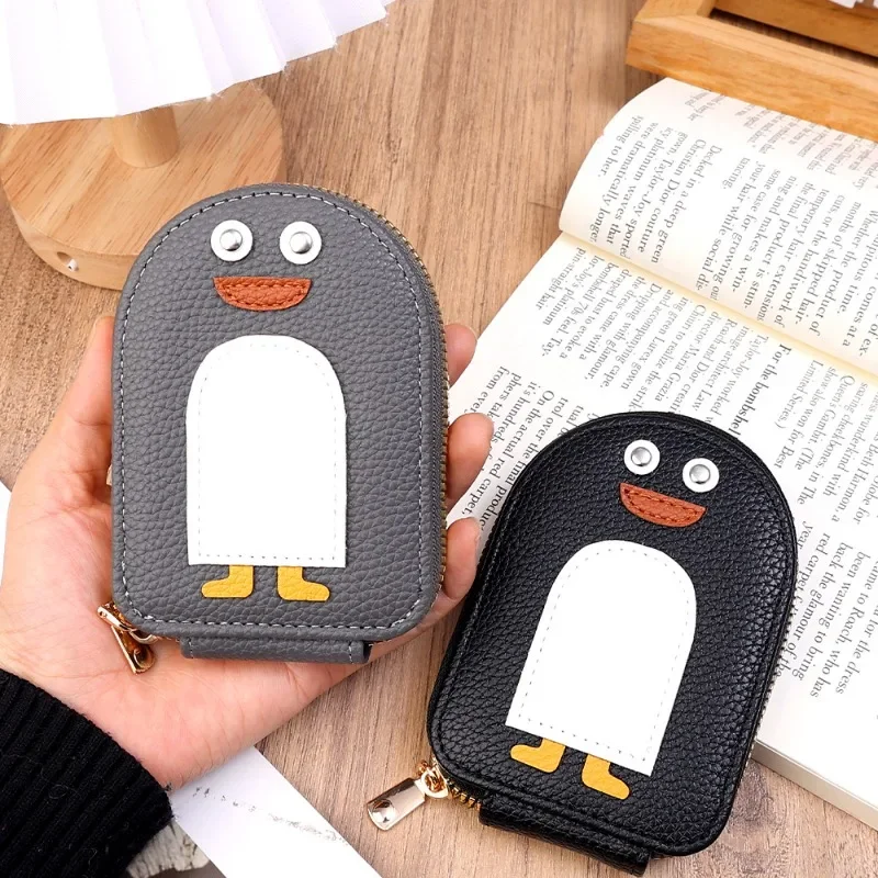 Cartera de piel sintética con cremallera para mujer, monedero portátil de gran capacidad con diseño de pingüinos divertidos, ideal para regalo de Año Nuevo