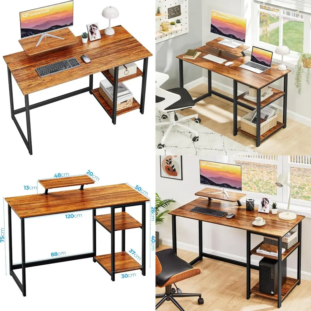 

Modern Home Office Desk with Monitor Stand, 47-Inch Large Writing Study Work Desk featuring Reversible Storage Shelves