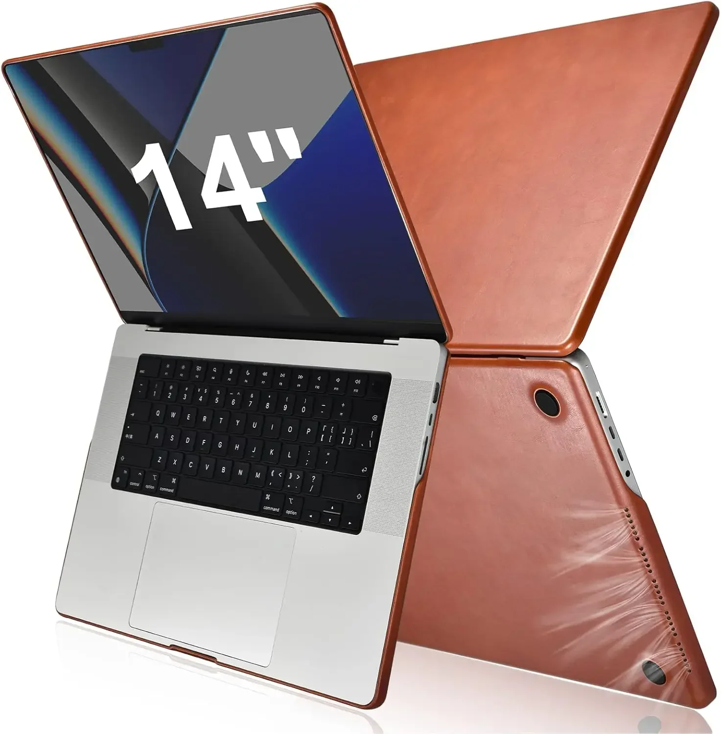 Genuine Leather Ultra Thin Protective Case Cover Shell for Apple MacBook Pro 14/16Inch, Heat Dissipation-Brown