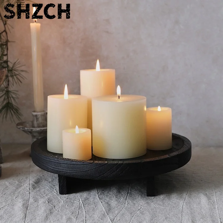 Farmhouse Wood Display Riser, Pedestal Stand for Kitchen Bathroom Counter Decor, Round Display Tray for Soap Dispenser and Plan