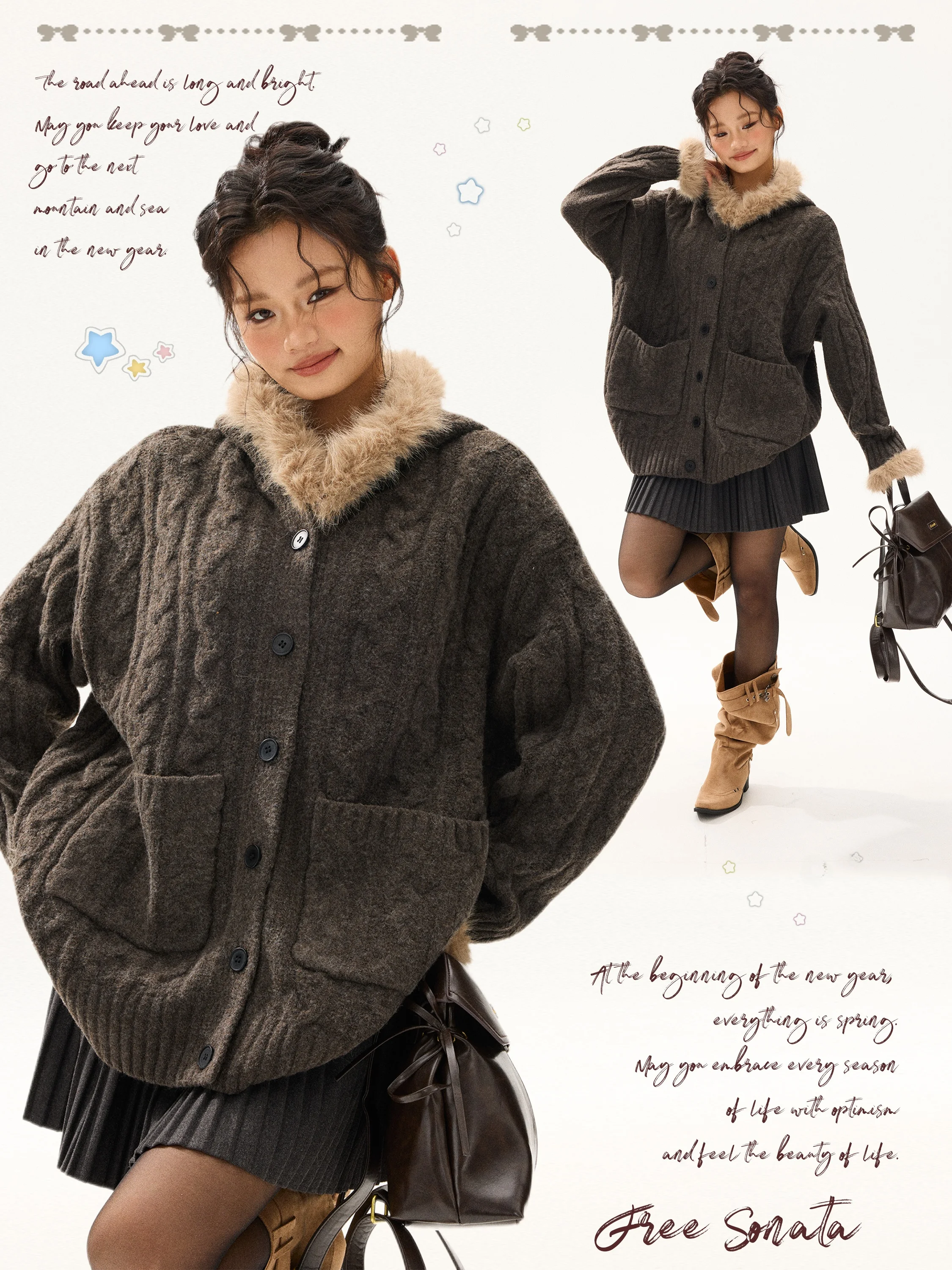 

Бесплатный женский свободный вязаный свитер Sonata American Retro Sle с меховым воротником и ленивым узлом для поездок на работу и на каждый день.