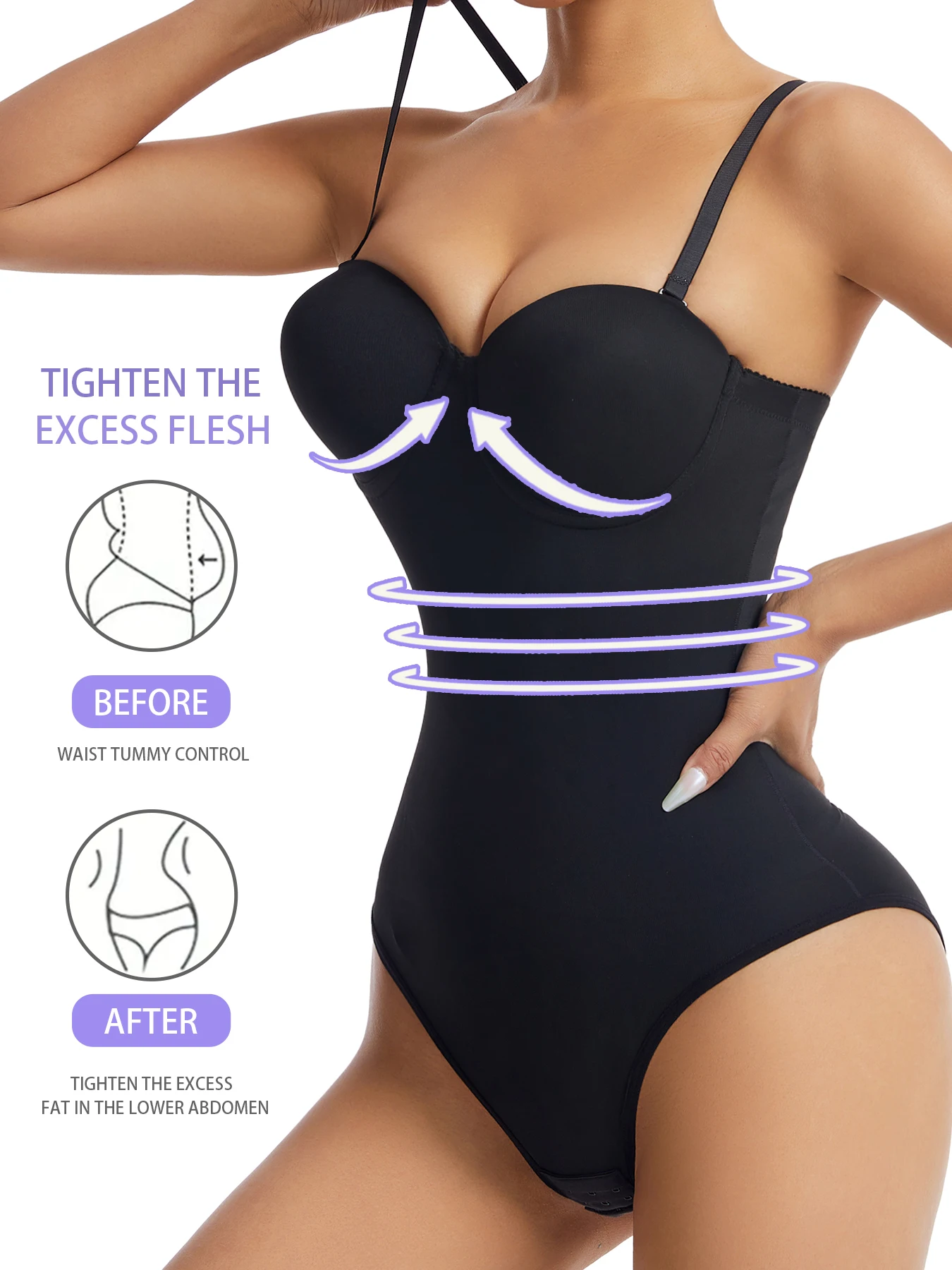 بدلة ضيقة للتحكم في تنحيف البطن ورفع الوركين وشد البطن. ملابس داخلية نسائية مع أدجو
