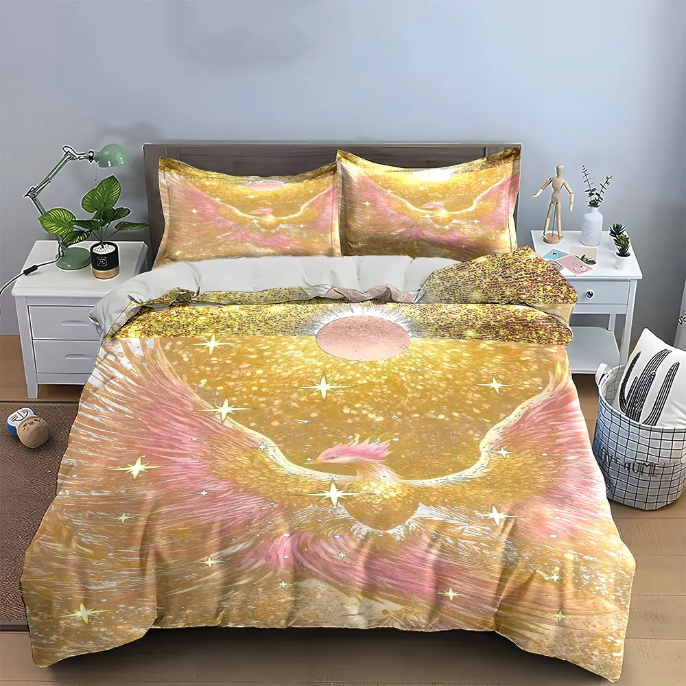 

Golden Phoenix Art Decor Set Soft Skin-Friendly Bedding Set Includes 1 Duvet Cover And 2 Pillowcase, Gift