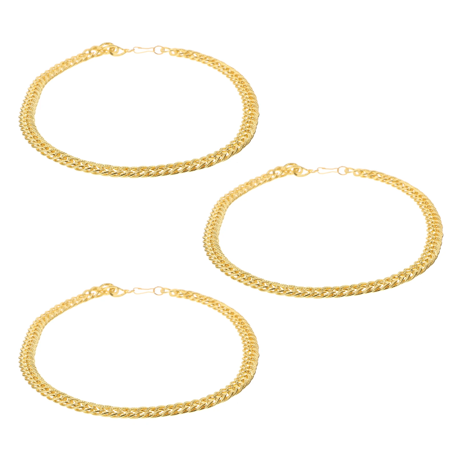 

3pcs Imitation Golden Necklace Hip-Hop Style Party Jewelry Rapper Neck Chain Punk Decorative Chain Male Accessories Exaggerated