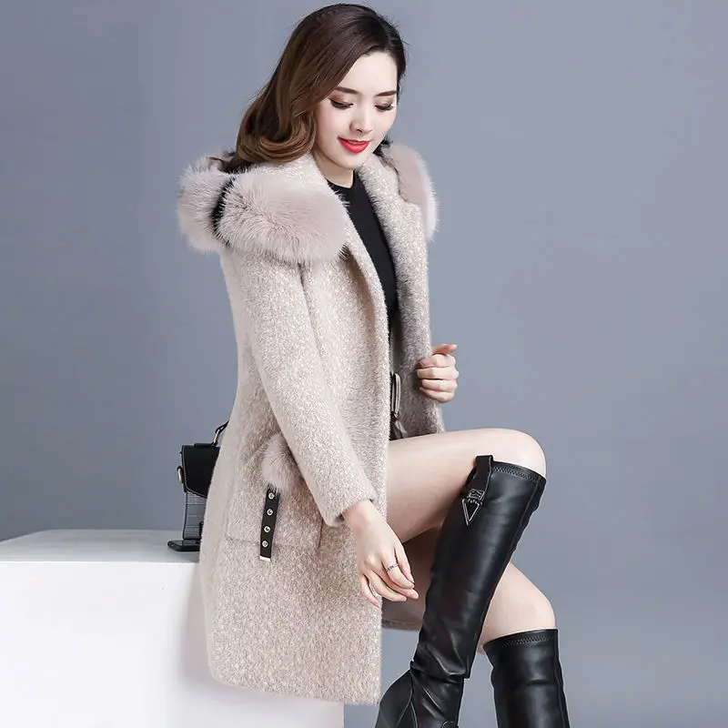 Imitation Mink Velvet Jacket Women\'s Overcoat New Autumn Winter Long Thick Warm Parker Coat Fashion Loose Hooded Woolen Coats