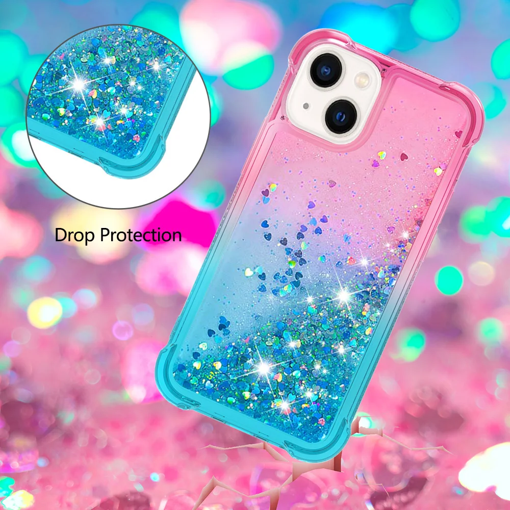 Capa de telefone com glitter de cor gradiente para iphone 14 15 16 pro max funda iphone 16 11 13 mini airbag capa à prova de choque