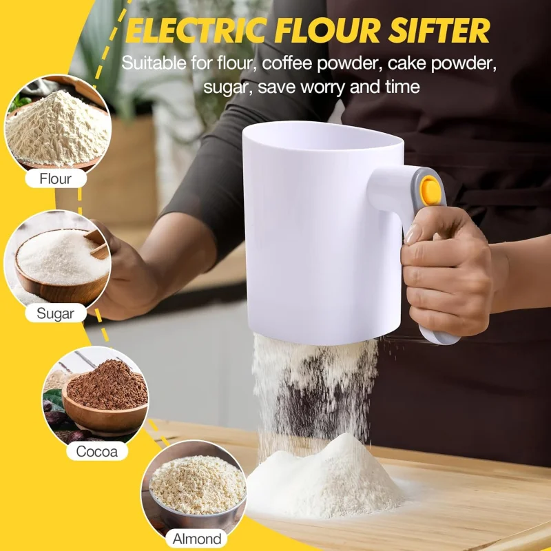 

Battery Operated Electric Flour Sifter For Baking, Efficient and Effortless,4 Cup Large Capacity, Washable Bowl Easy to Clean
