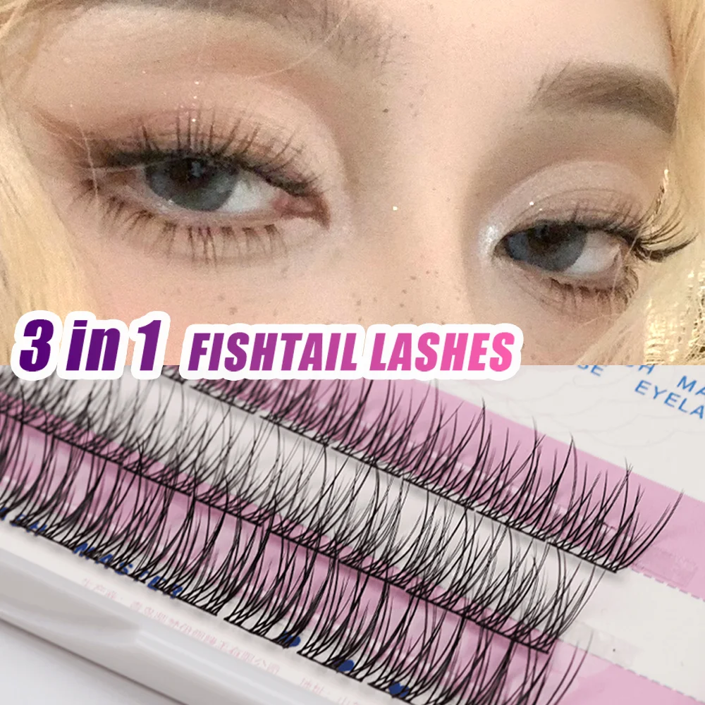 MEDORA DIY False Eyelashes Triple 3in1 Fish Tail Lashes Bonded Cluster Lashes Makeup Individual Self-grafting Eyelash Extension