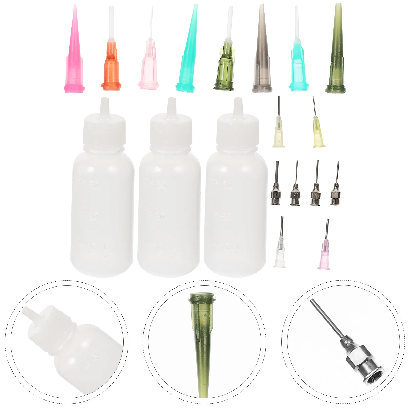 مجموعة من زجاجات الضغط 30 مل قابلة لإعادة التعبئة مع فوهة دقيقة للوشم والرسم والطلاء والغراء