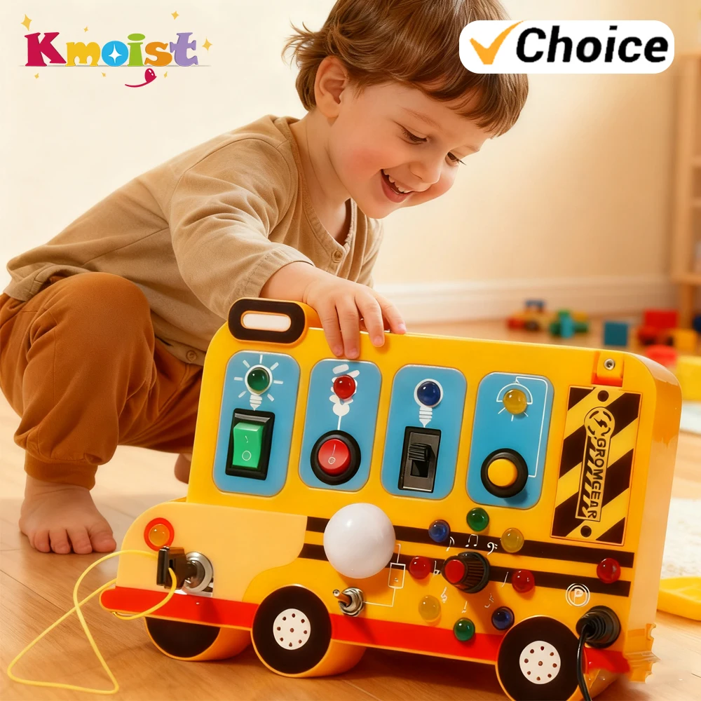 Intelligent Early Education Children's School Bus Busy Board Multi-Functional Led Bus Busy Car Power Button Toys for Boys Kids