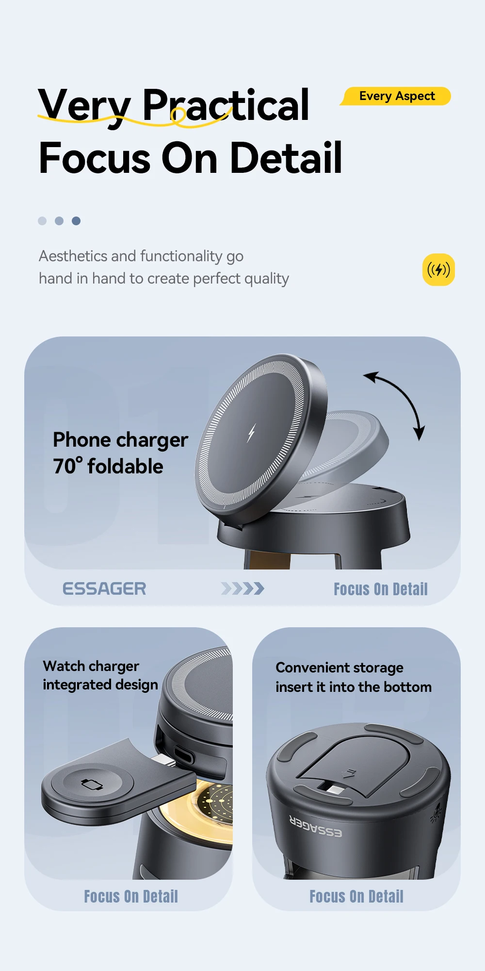 Essager 4 in 1 Magnetic Wireless Charger Stand for iPhone 16 15 14 13 12 Apple Watch 9 8 Airpods Pro 15W Fast Charging Station
