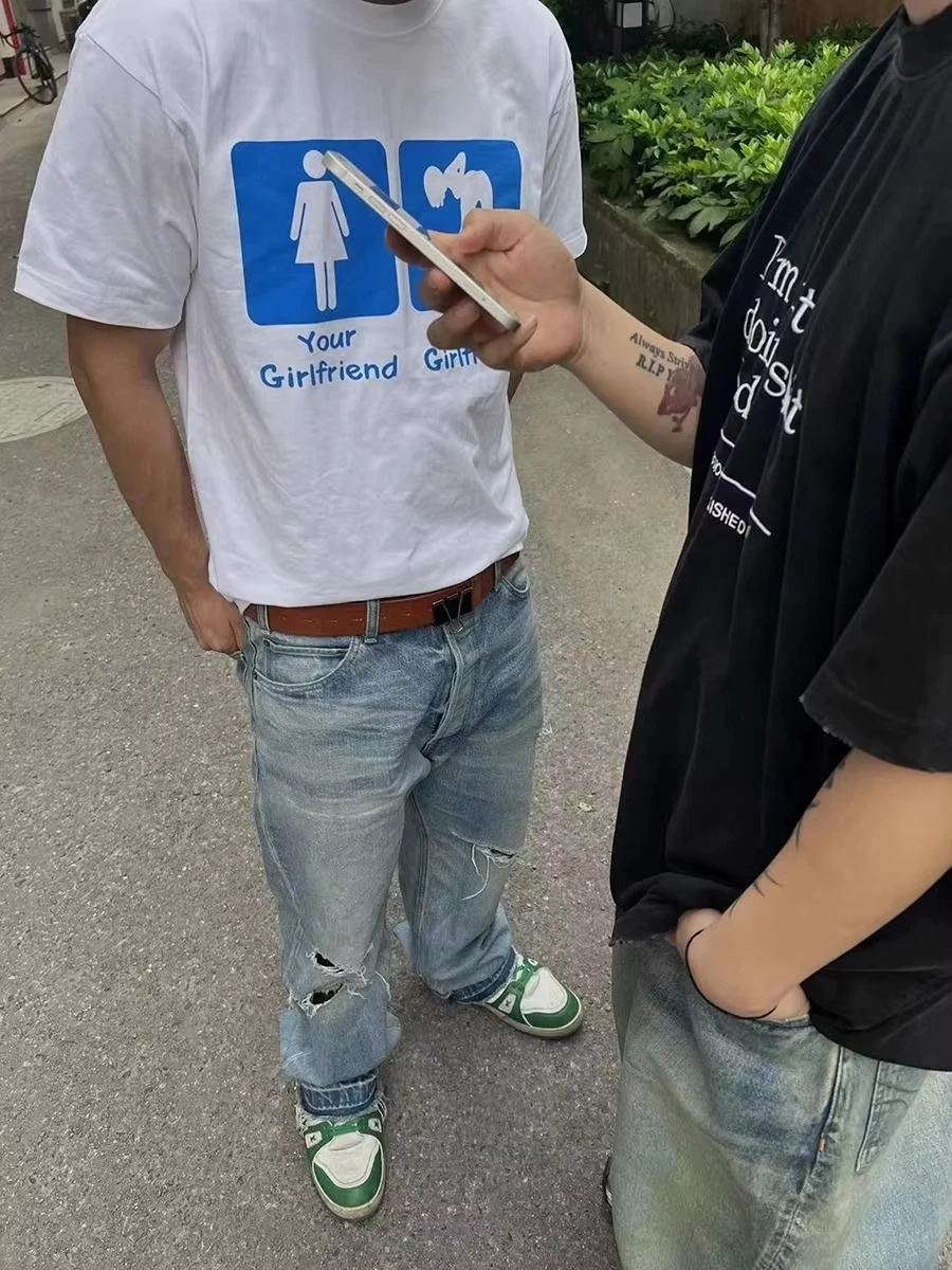 

Retro Spoof Print American Vinntage Loose Pure Cotton Round-neck Short-sleeved T-shirt for Men Women Half-sleeved Top T-shirt