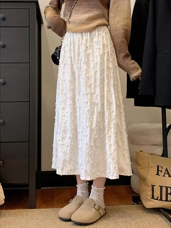 

plus Size Velvet Fleece Lined Mid-Length High Waist Versatile Skirt Korean Style A-Line Dress for Pear Shaped Women Winter Ne...