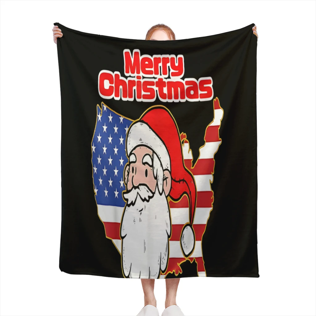 

Merry Christmas America Santa Claus Usa Flag Cartoon Medium Blanket Fluffy Soft Bedroom Decor Sofa Blankets