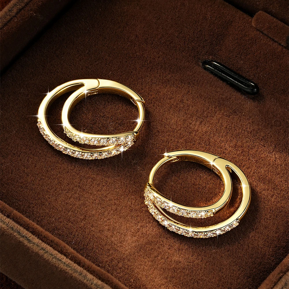 OXTAO Double Hoop Earrings 14K Gold Filled Certified D VVS1 Moissanite Huggie Earring Wedding Bridal for Women Jewelry Gift