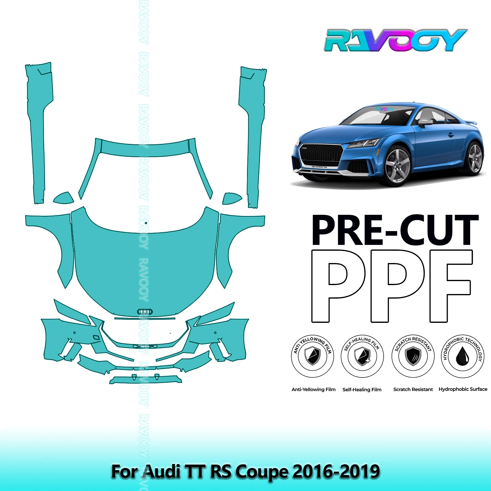 

Front Kit+Rockers Clear Bra Precut PPF Paint Protection Film For Audi TT RS Coupe 2016-2019