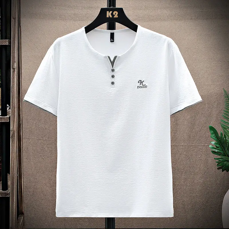 

Ice Silk Short Sleeve T-Shirt Men Summer Thin V-Neck Top