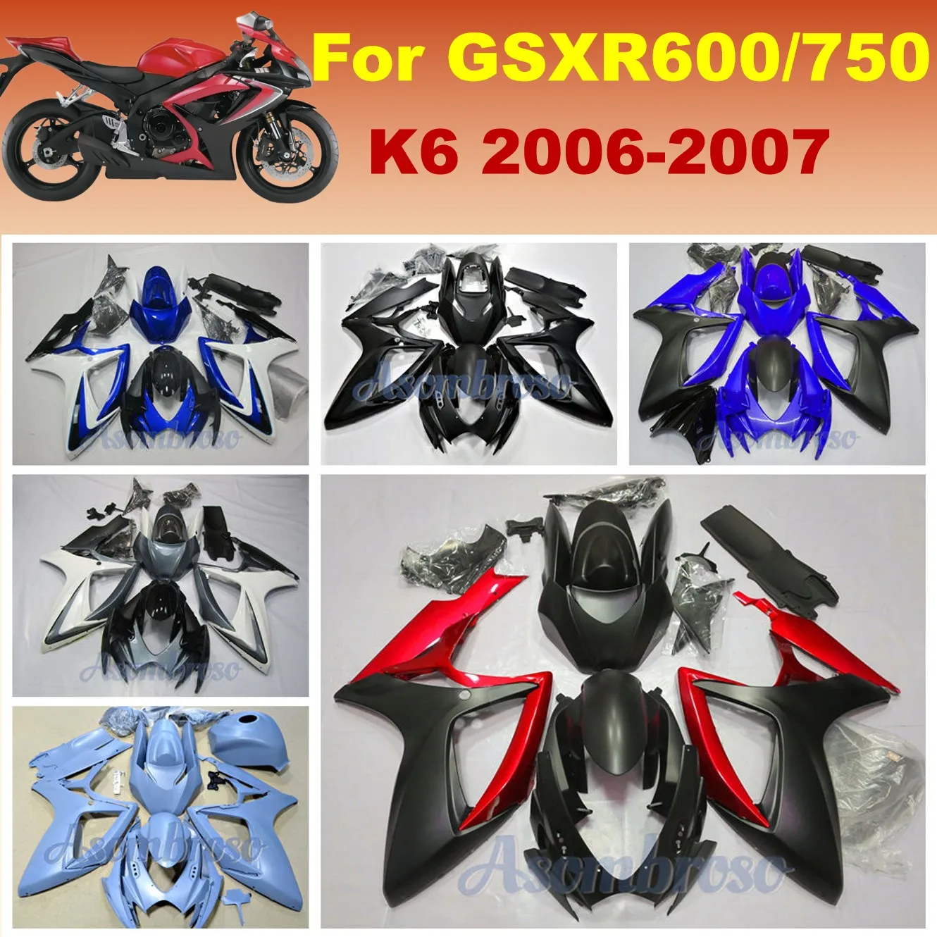 Motorcycle Fairing Parts Fit For GSX-R600 2006 2007  K6 GSXR 600 GSXR 750 Bodywork set Custom