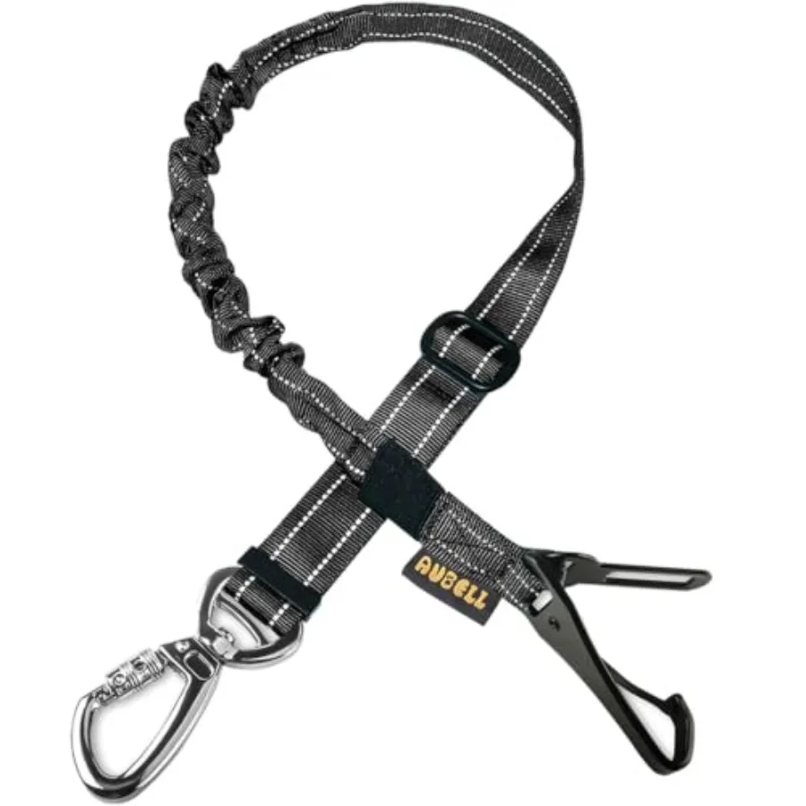 Dog Seat Belt for Car, Updated 3-in-1 Bungee Dog Car Harness, Black Adjustable Reflective Heavy Duty Nylon Dog Car Seatbelt Tet