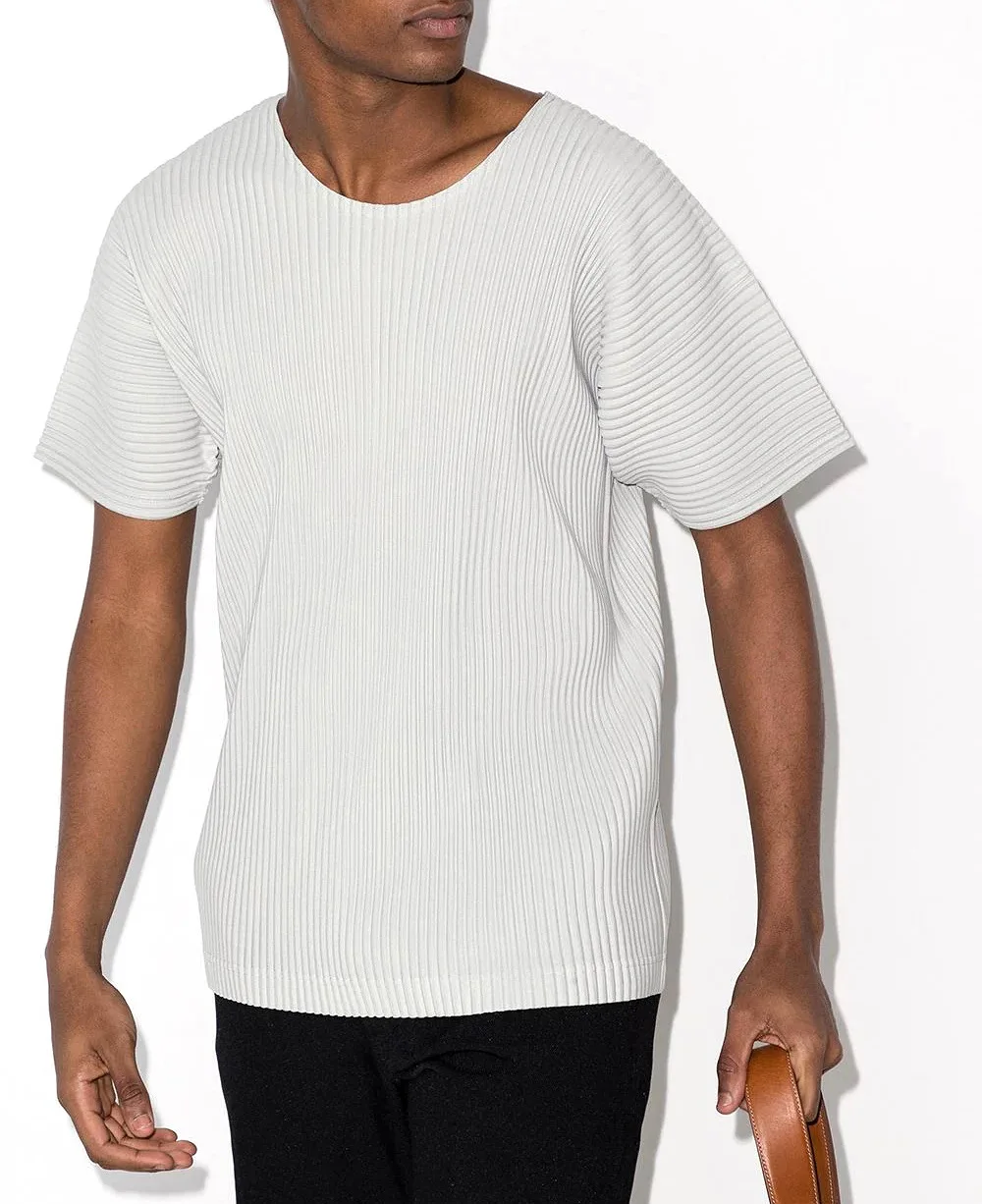 MIYAKE pleated blouse - pleated round-neck loose-fitting versatile casual summer short-sleeved T-shirt for men, trendy style