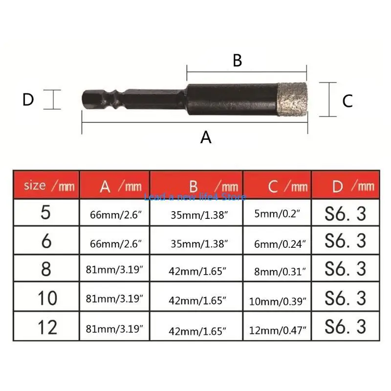 Y55E Heavy Duty Shank Diamond Coated Drill Bits for Hard Materials (Set of 5) for Construction and Renovation