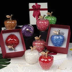 Colors Crystal Apple Paperweight with Diamond Natural Stone Glass Crafts Souvenir Home Decor Table Ornament Fruit Figurines Gift