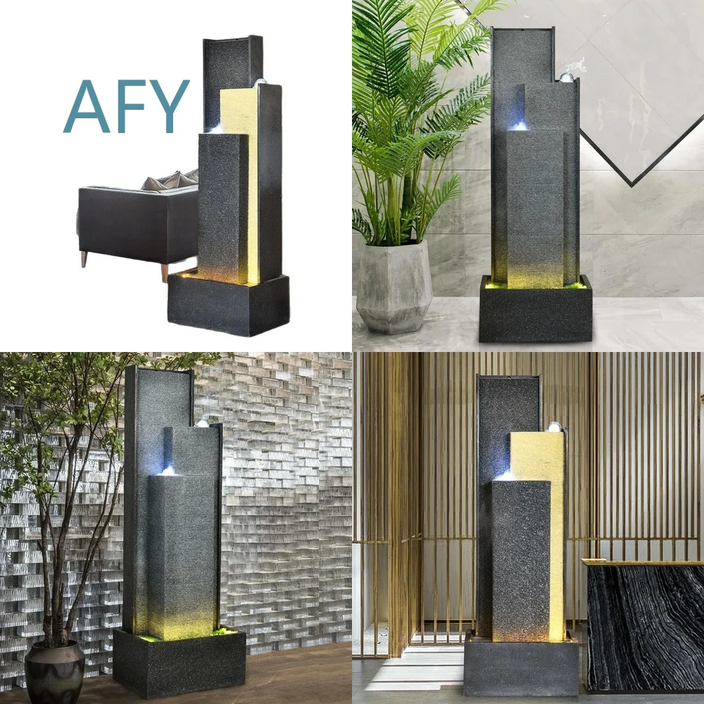 Flowing Water Wall Fountain for Indoor Decor Humidifier Water Curtain Wall Stacked Waterfall Feng Shui Landscape Feature Home