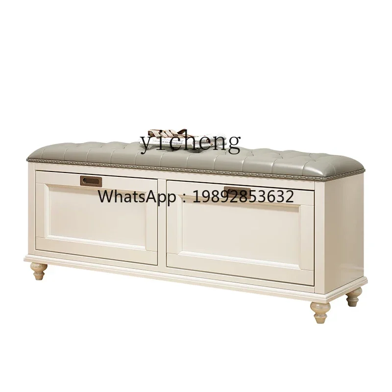 

BB Shoe Cabinet Shoe Stool Type Leather Household Door Solid Wood Multifunctional Seated Shoe Stool